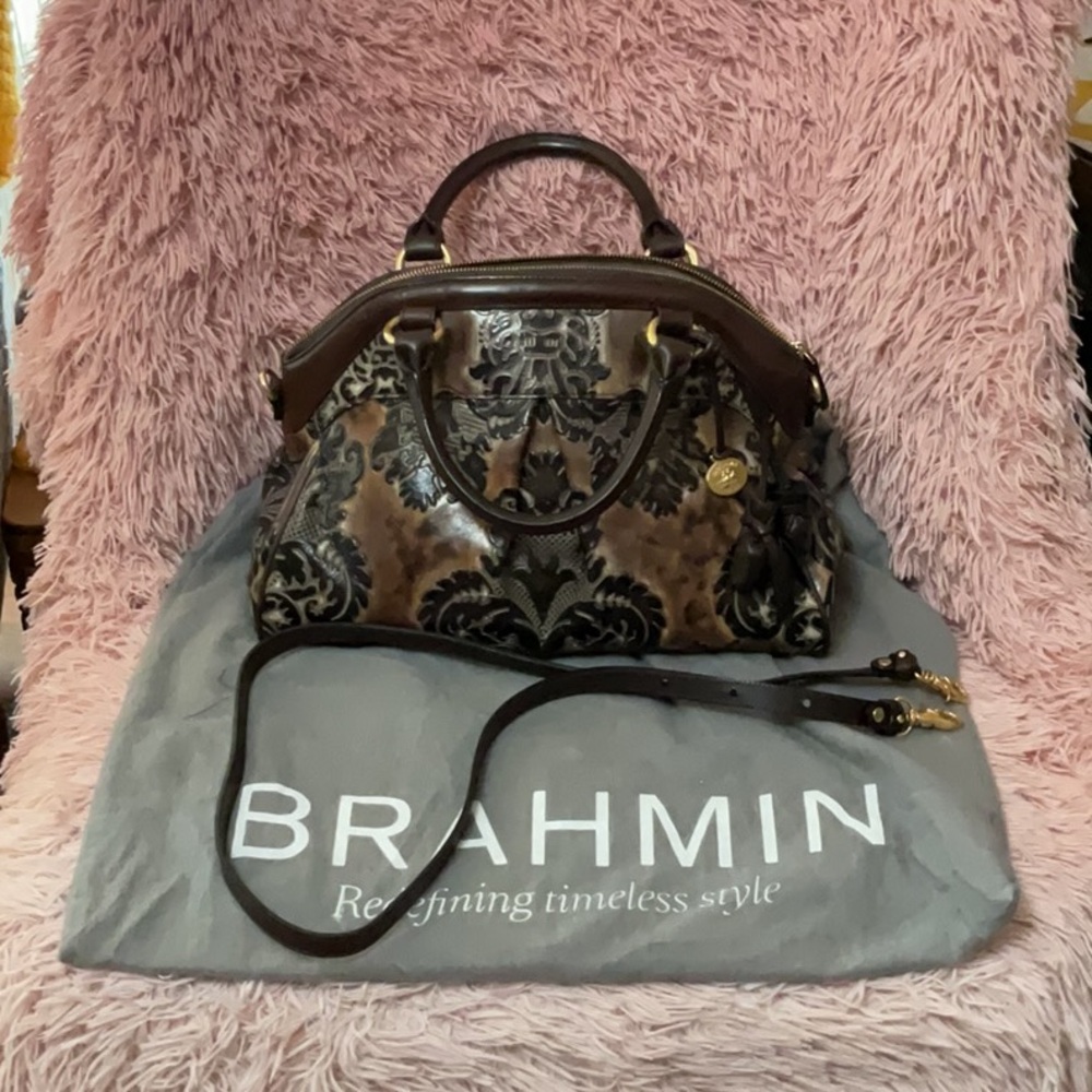Limited Edition Brahmin Fresco Louise Rose Embossed Leather Satchel